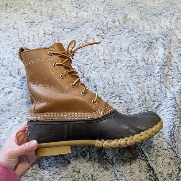 LL Bean Duck Boots 8" Brown Size 6 B M Unlined Winter Waterproof Water Snow - Picture 4 of 12